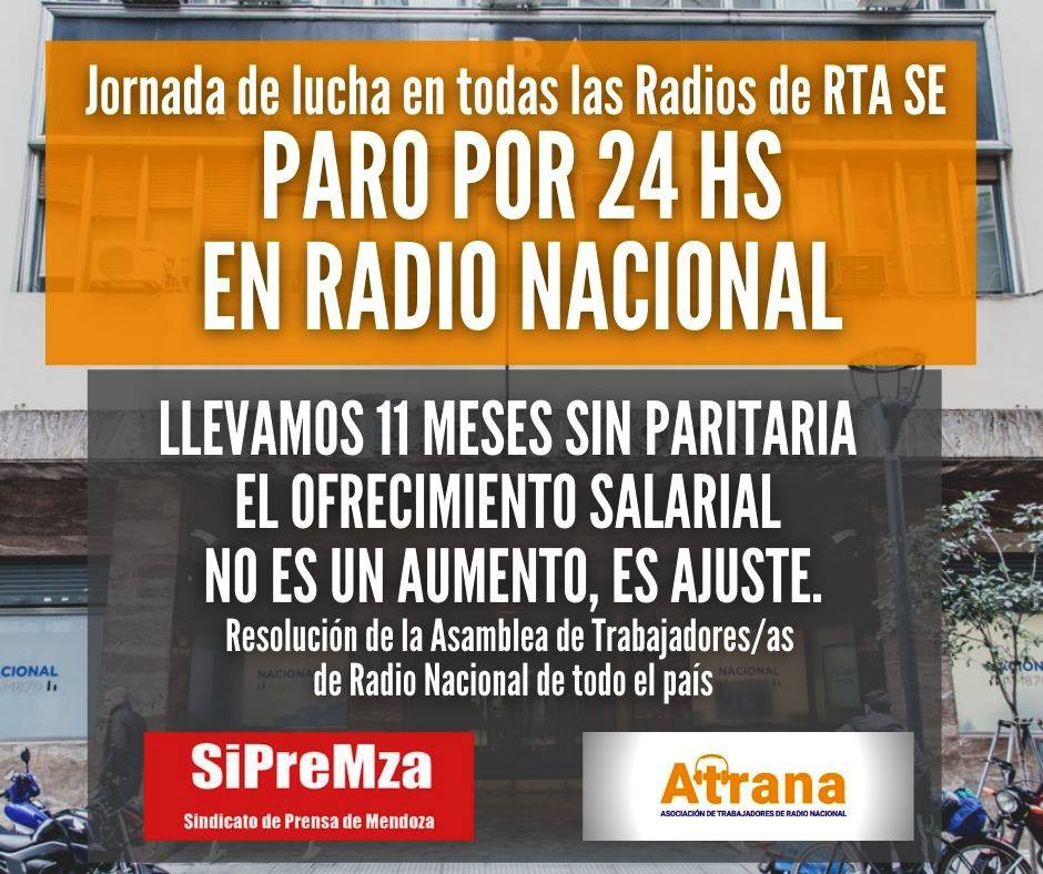 LOS TRABAJADORES Y TRABAJADORAS DE RADIO NACIONAL SEGUIMOS DE PARO HASTA LAS 20:00 hs.